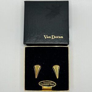 VAN DORAN Vintage Genuine Diamond dust Earrings Gold and Black